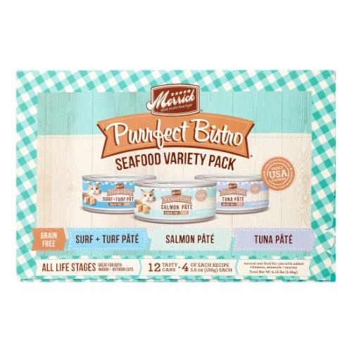 Merrick Purrfect Bistro Grain Free Purrfect Bistro Seafood Variety Pack Canned Cat Food - 5.5 oz Cans - Case of 12  