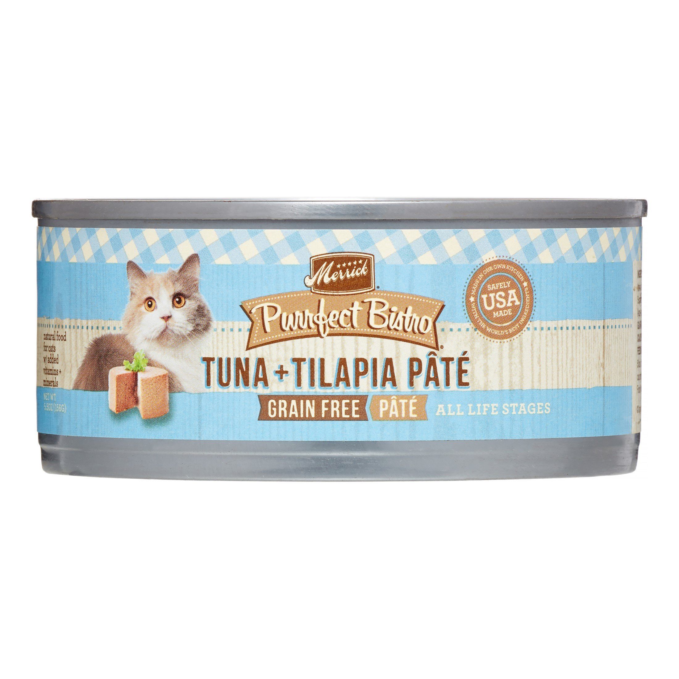 Merrick Purrfect Bistro Grain Free Tuna & Tilapia Pate Canned Cat Food - 5.5 oz Cans - Case of 24  