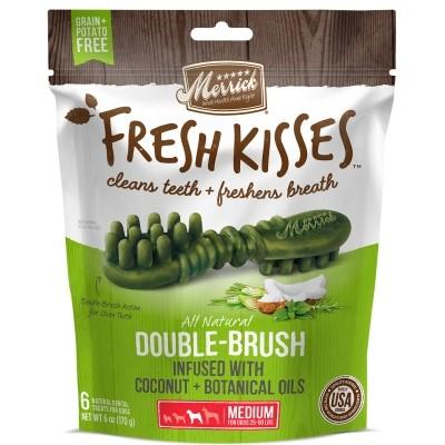 Merrick Fresh Kisses Coconut Oil and Botanicals Medium Brush Dog Dental Chews - 6 Count - 6 Oz  
