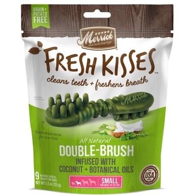 Merrick Fresh Kisses Coconut Oil and Botanicals Small Brush Dog Dental Chews -  9 Count...
