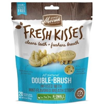 Merrick Fresh Kisses Mint Breath Strips Extra Small Brush Dog Dental Chews - 20 Count -...