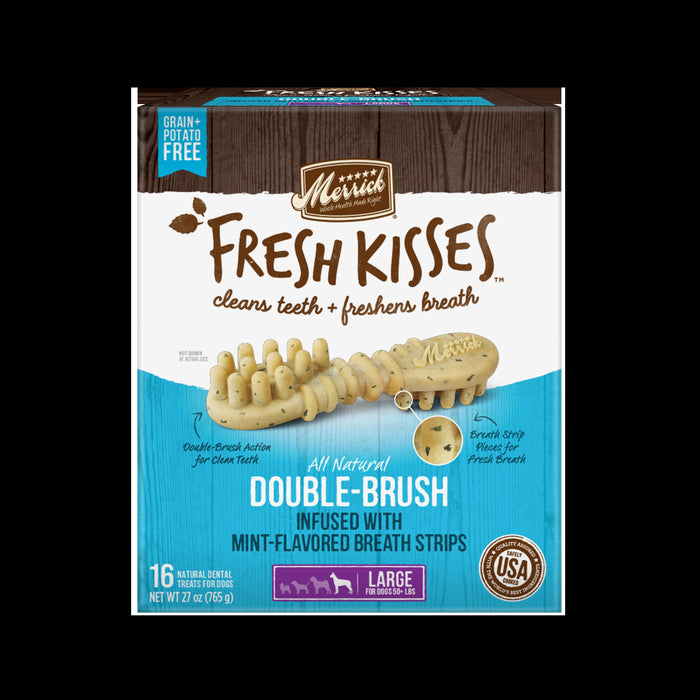 Merrick Fresh Kisses Mint Breath Strips Large Brush Dog Dental Chews - Value Box - 16 C...