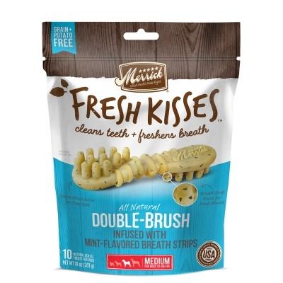 Merrick Fresh Kisses Mint Breath Strips Medium Brush Dog Dental Chews - 10 Count