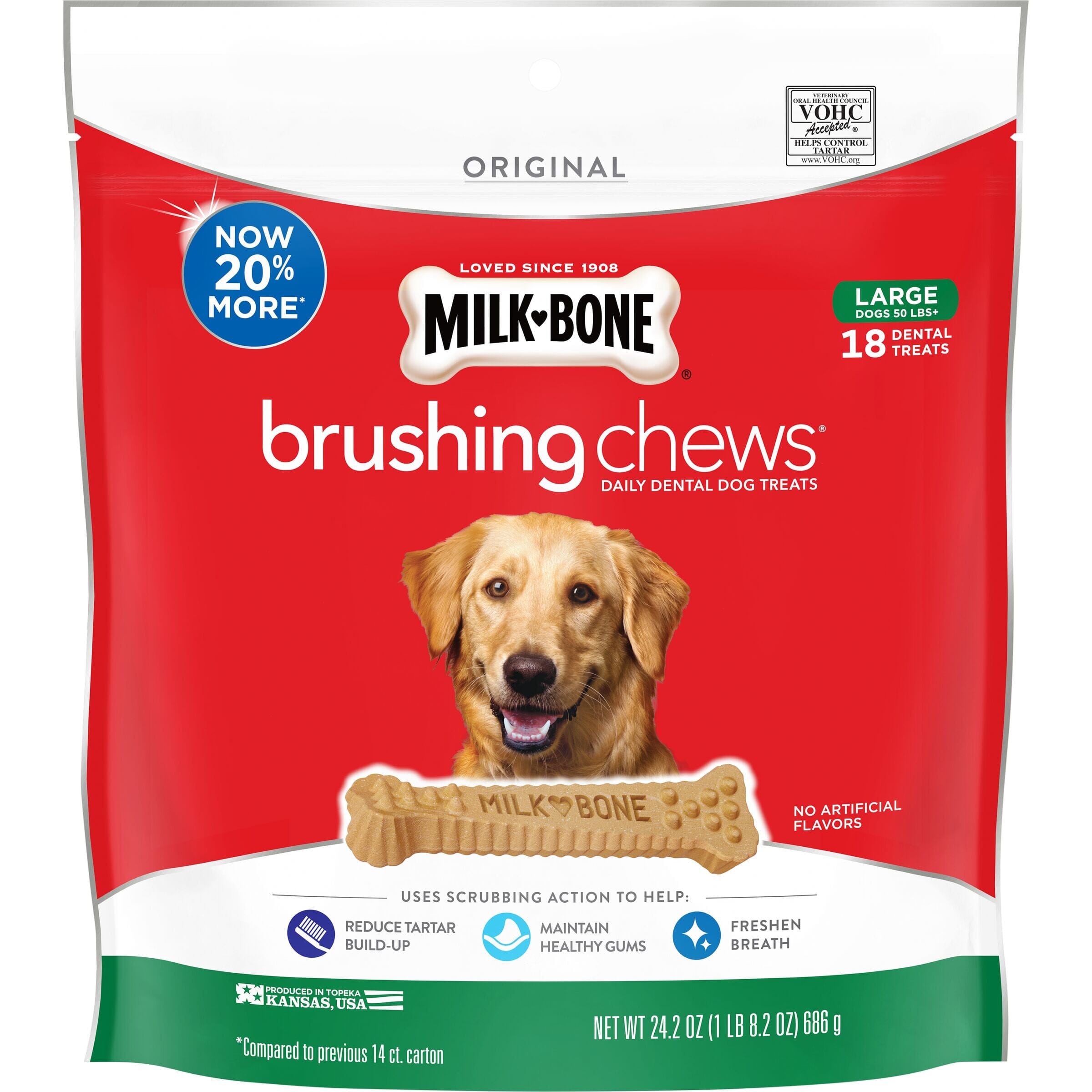 Milk-Bone Brushing Chews Dog Treat Original - 50+lb - Large - 18 Count  