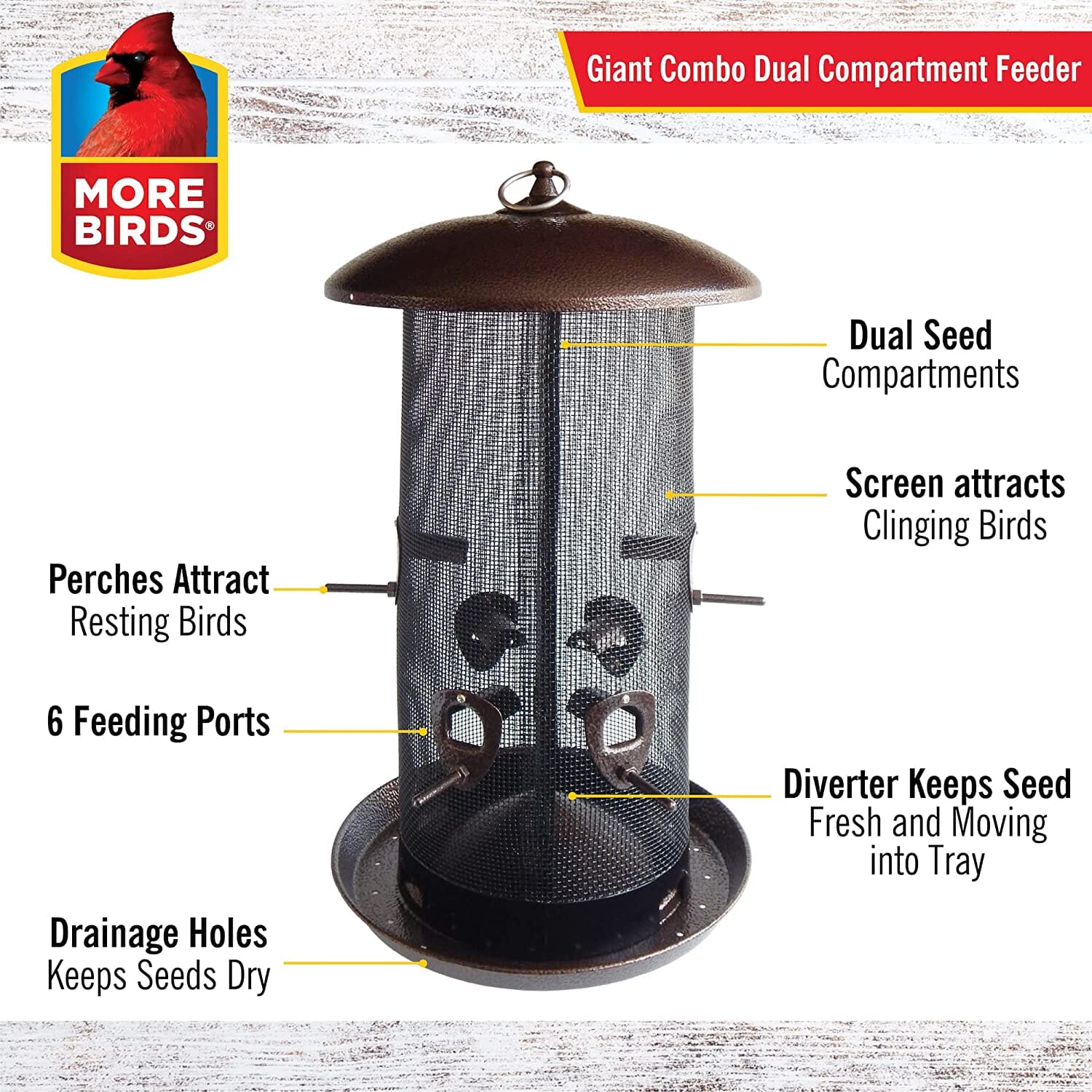 More Birds Combo Sunflower or Thistle Wild Bird Feeder - Copper - 11 Lb Cap  