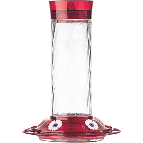 More Birds Diamond Glass Hummingbird Feeder with Ant Moat - Red - 30 Oz Cap  