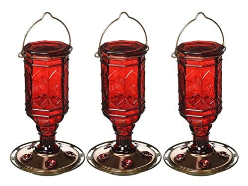 More Birds Jewel Glass Vintage Hummingbird Feeder - Red - 21 Oz Cap - 4 Pack  