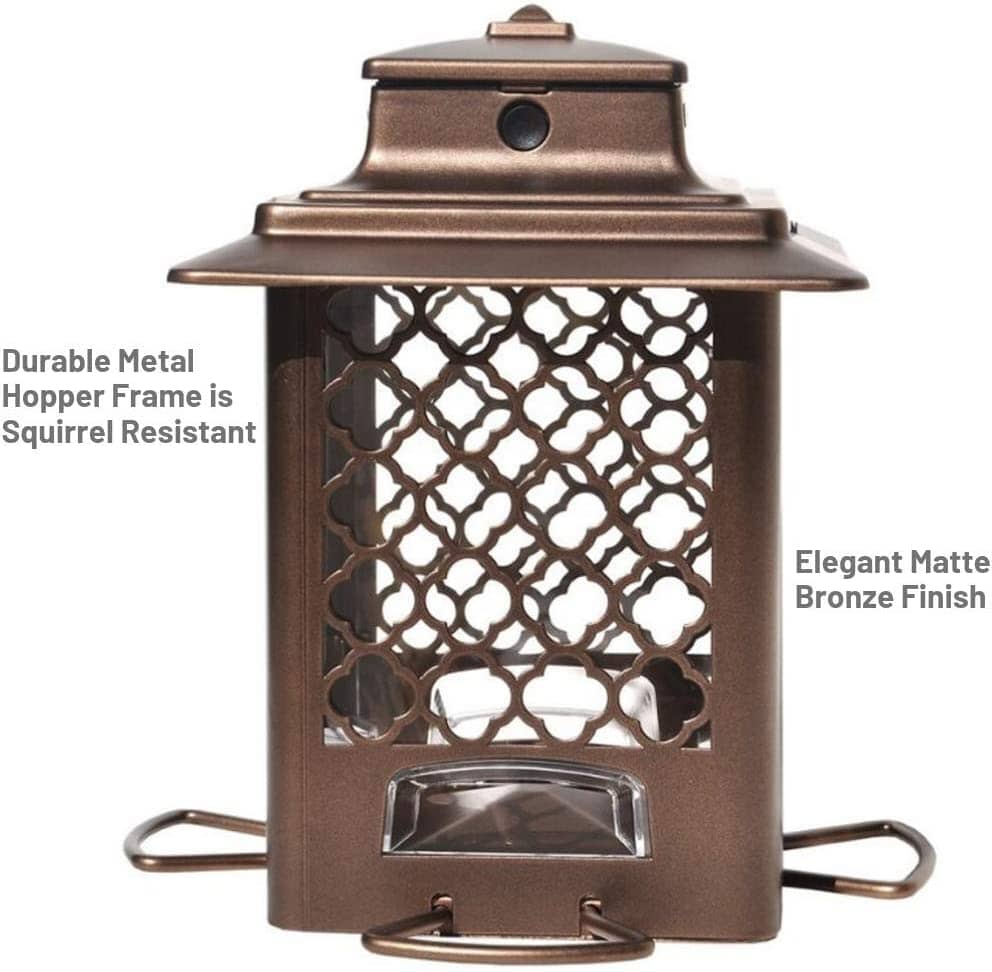 More Birds Metal Hopper Sunflower Wild Bird Feeder - Bronze - 3.6 Lbs Cap  