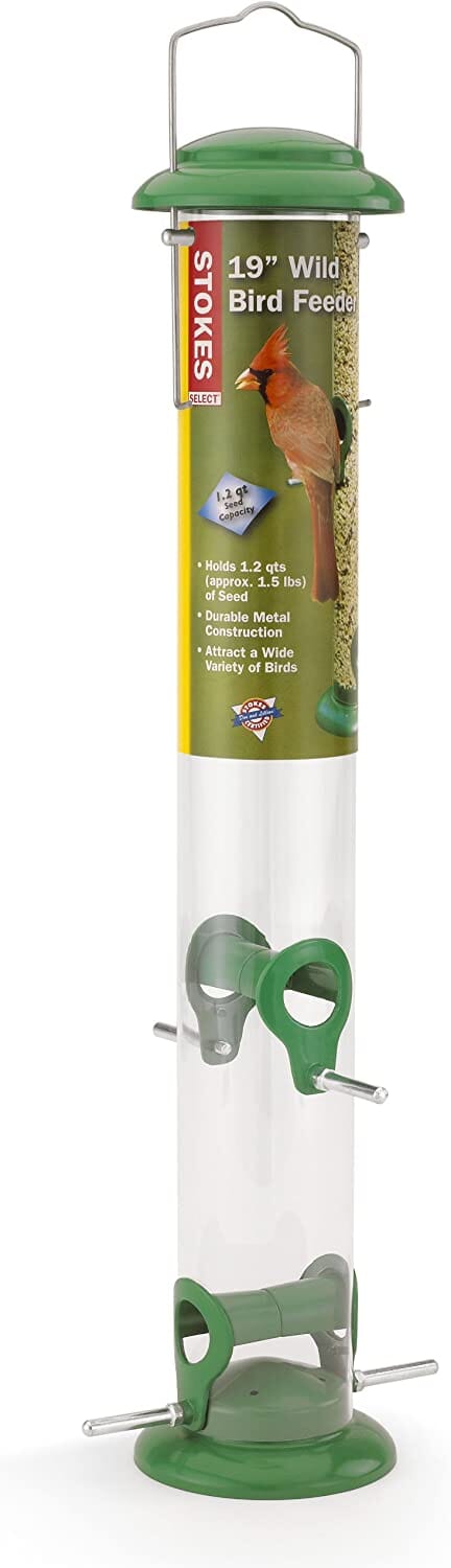 More Birds Metal Tube Seed Tubed Wild Bird Feeder - Green - 1.5 Lbs Cap  