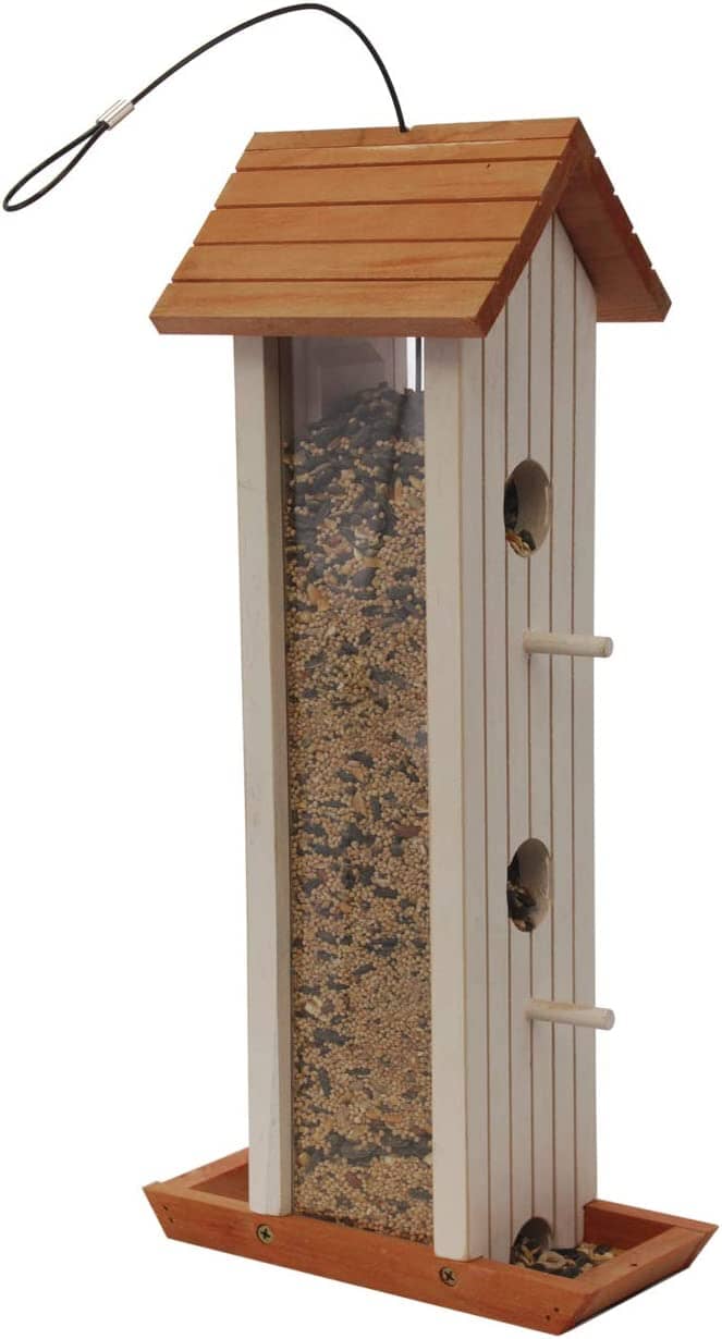 More Birds Tower Sunflower Wooden Hopper Wild Bird Feeder - White - 3 Lbs Cap  