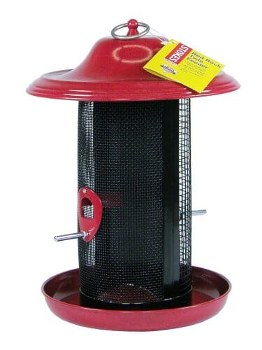 More Birds Twin Dual Compartment Sunflower or Thistle Wild Bird Feeder - Red - 3.3 Lbs Cap  