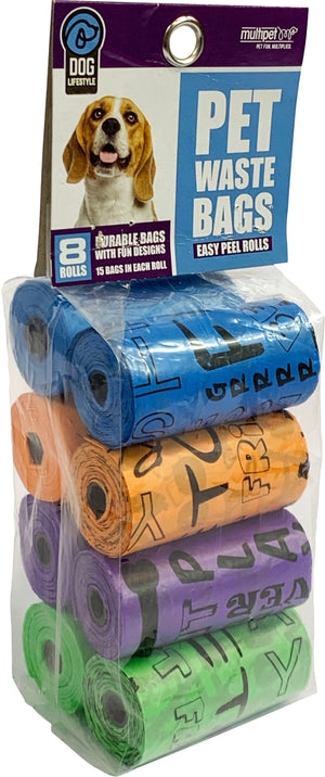 Multipet Word Print Waste Bags Dog Wastebags - 8 Pack