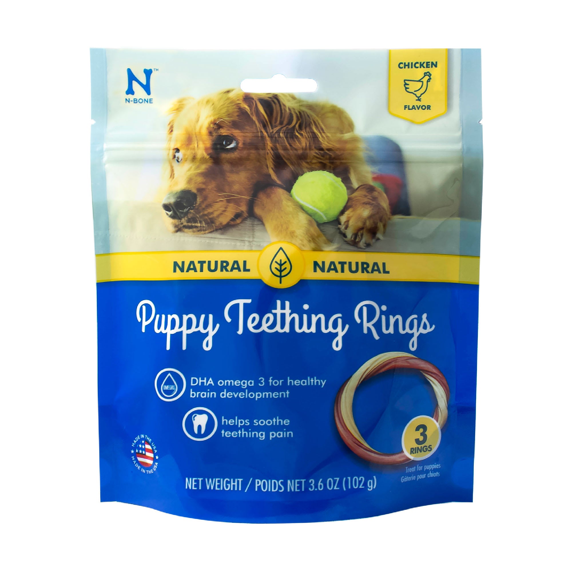 N-Bone Puppy Teething Ring Chewy Dog Treats Chicken - 3 Pack  