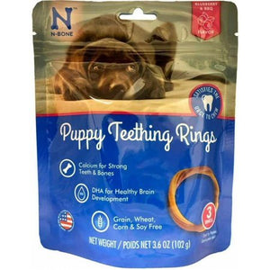 N-Bone Puppy Teething Ring Chewy Dog Treats Grain-Free BBQ - 3 Pack