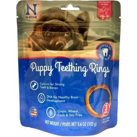 N-Bone Puppy Teething Ring Chewy Dog Treats Grain-Free BBQ - 3 Pack