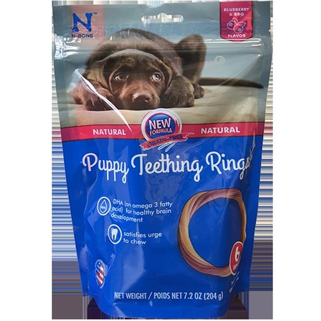 N-Bone Puppy Teething Ring Chewy Dog Treats Grain-Free BBQ - 6 Pack  