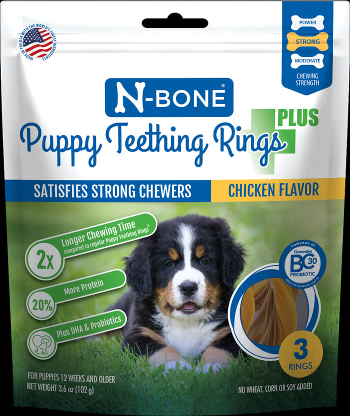 N-Bone Puppy Teething Ring Chewy Dog Treats Plus Chicken - 3 Pack