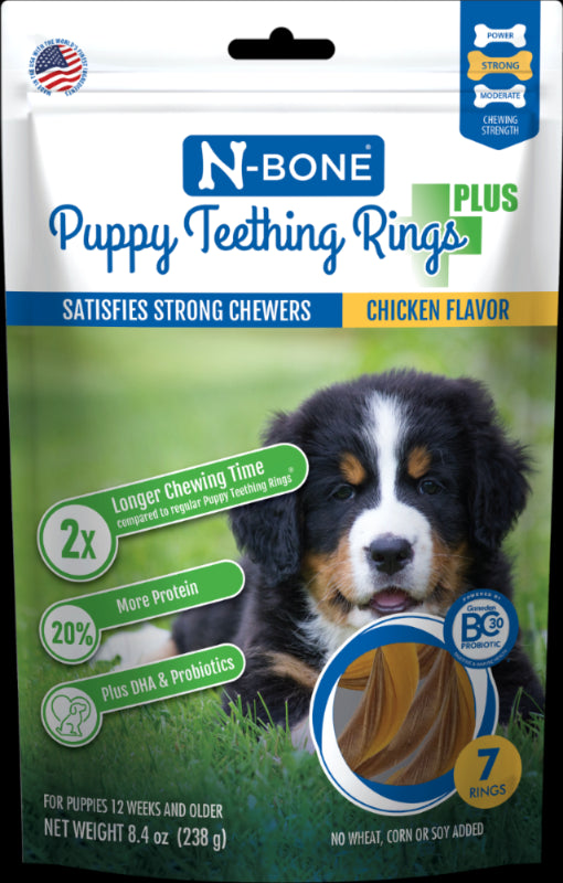 N-Bone Puppy Teething Ring Chewy Dog Treats Plus Chicken - 7 Pack  