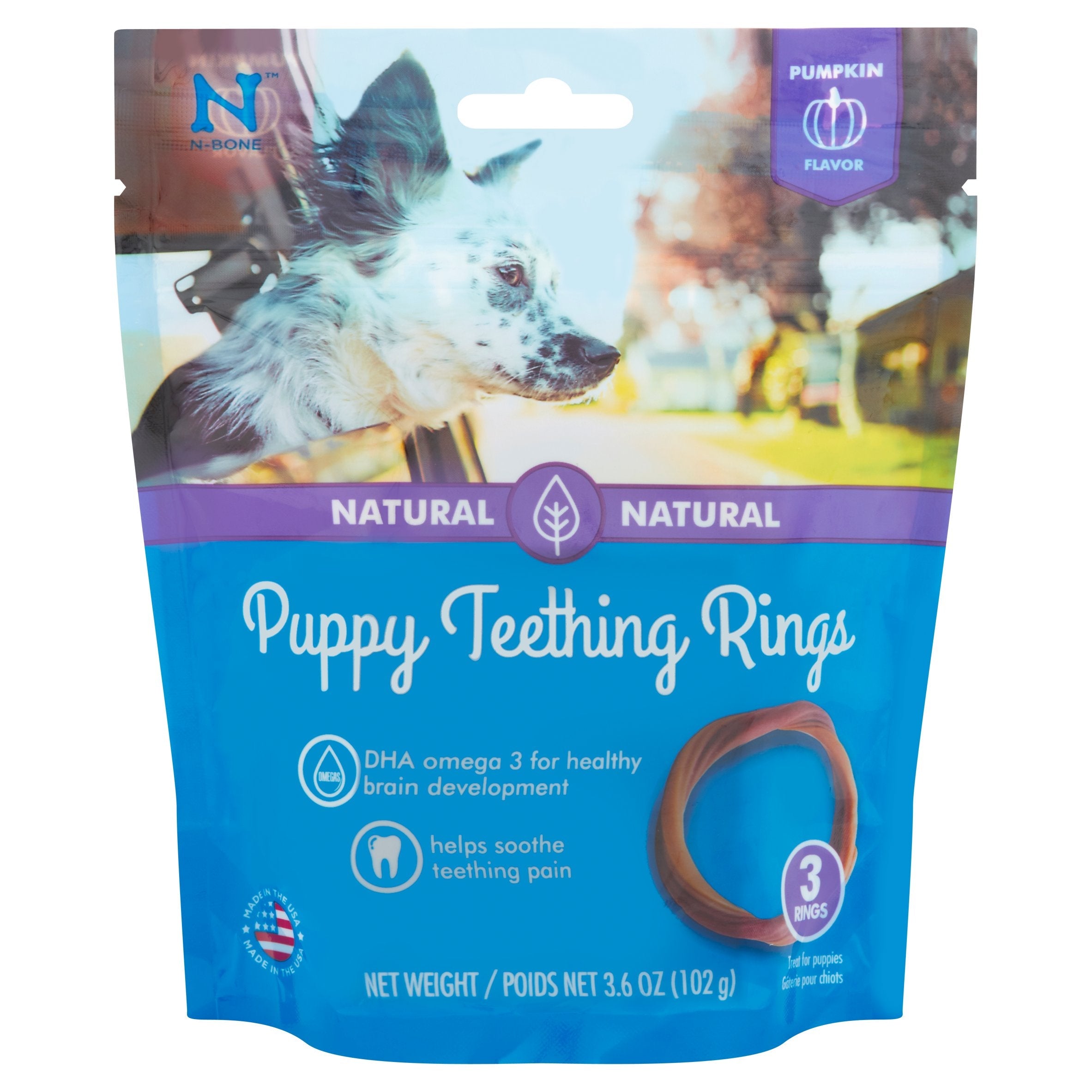 N-Bone Puppy Teething Ring Chewy Dog Treats Pumpkin - 3 Pack  