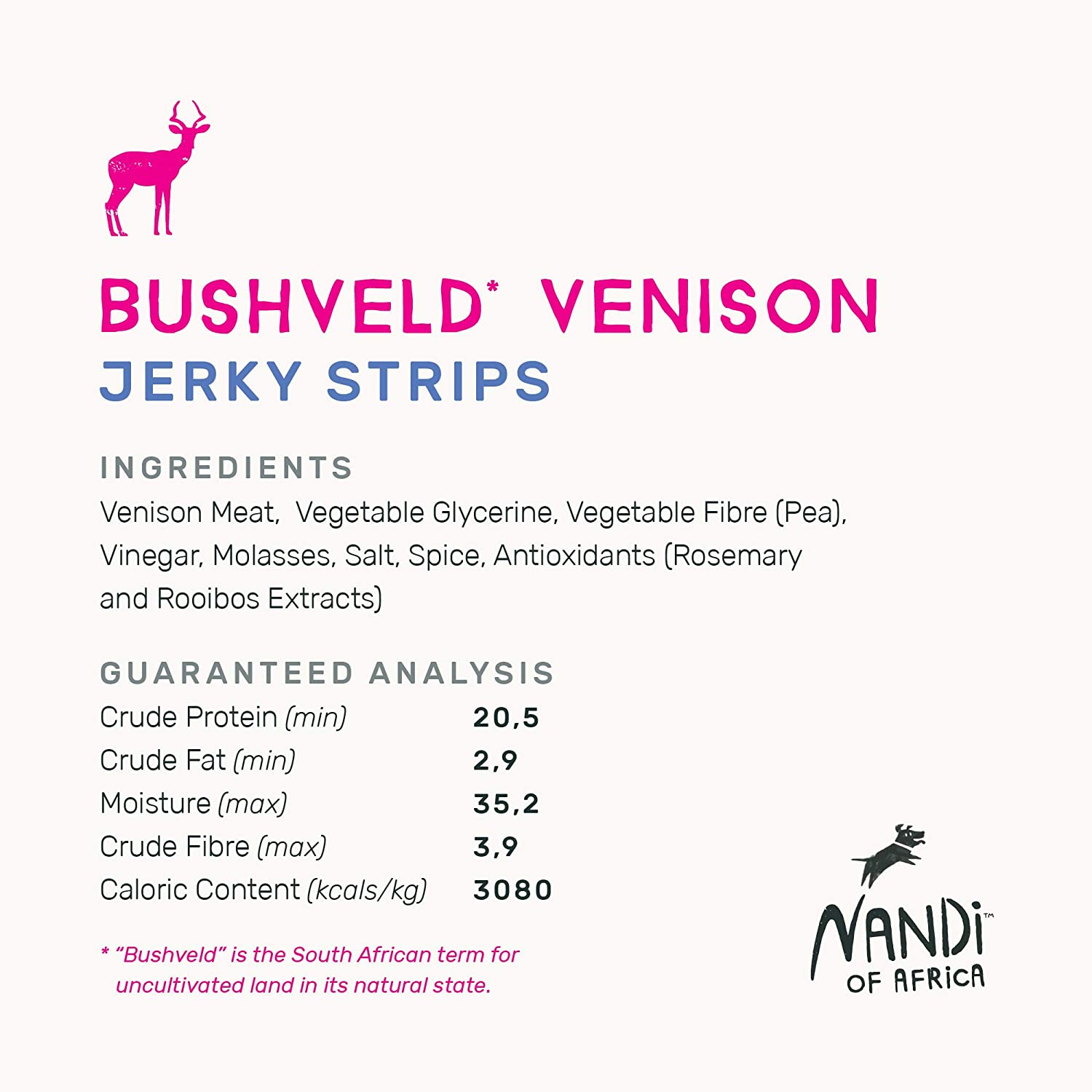 Nandi Bushveld Venison Jerky Strips Dog Jerky Treats - 5.3 oz  