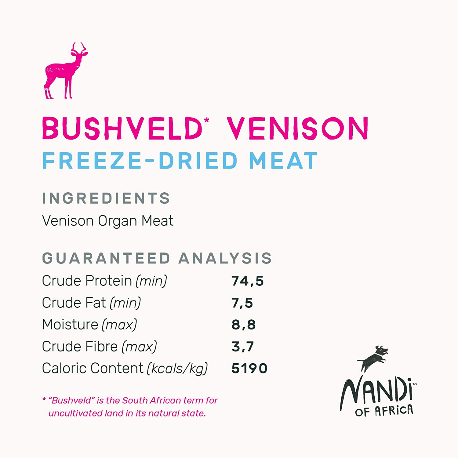 Nandi Bushveld Venison Meat Freeze-Dried Dog Treats - 2 oz  