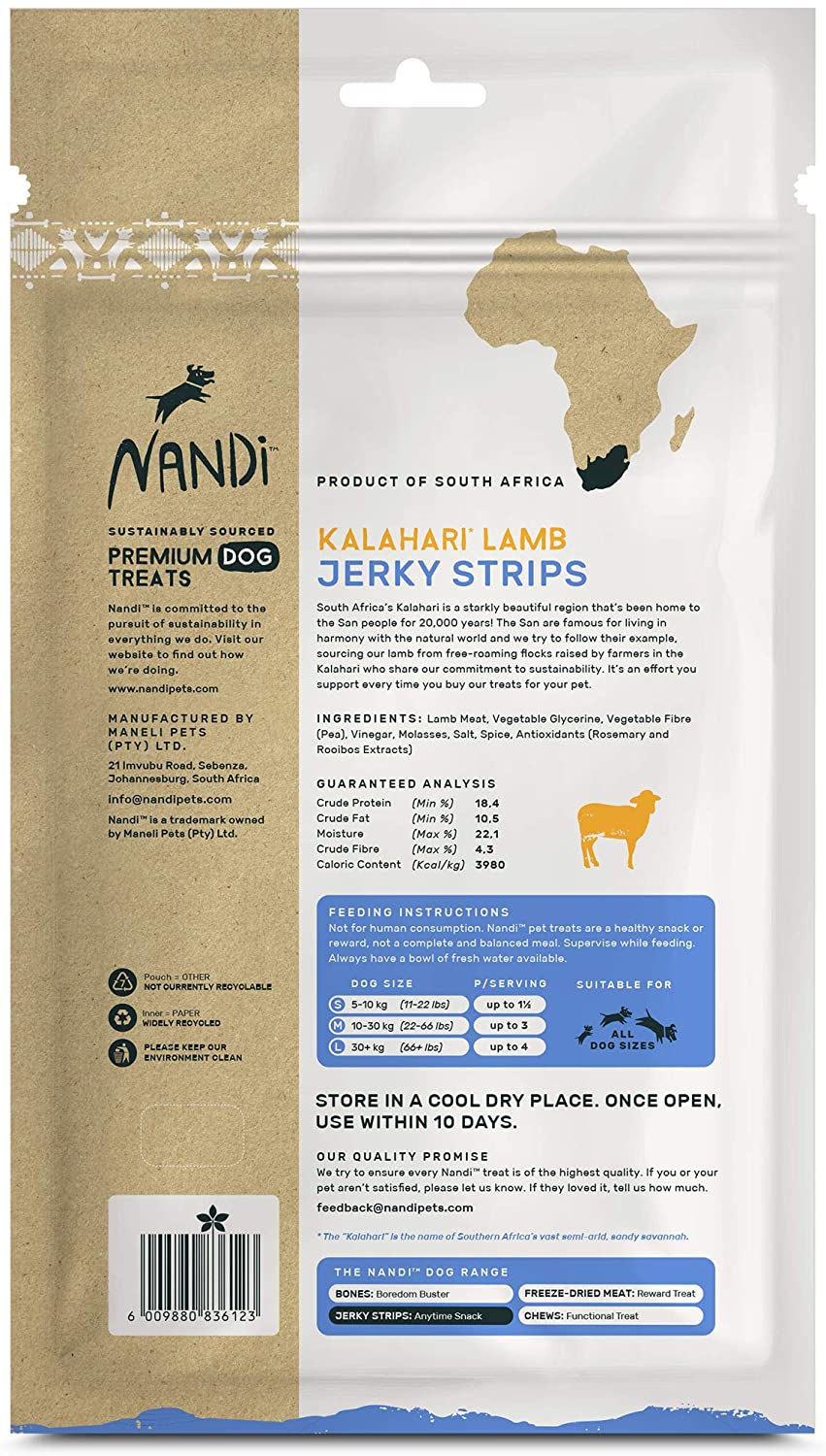 Nandi Kalahari Lamb Jerky Strips Dog Jerky Treats - 5.3 oz  