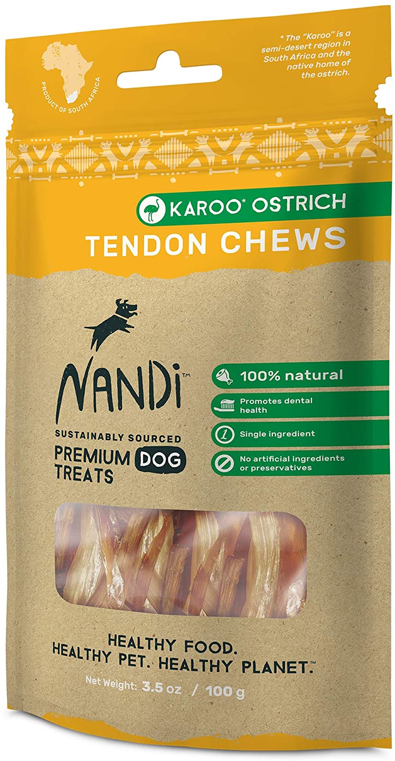 Nandi Karoo Ostrich Tendon Chews Natural Dog Treats - 3.5 oz  
