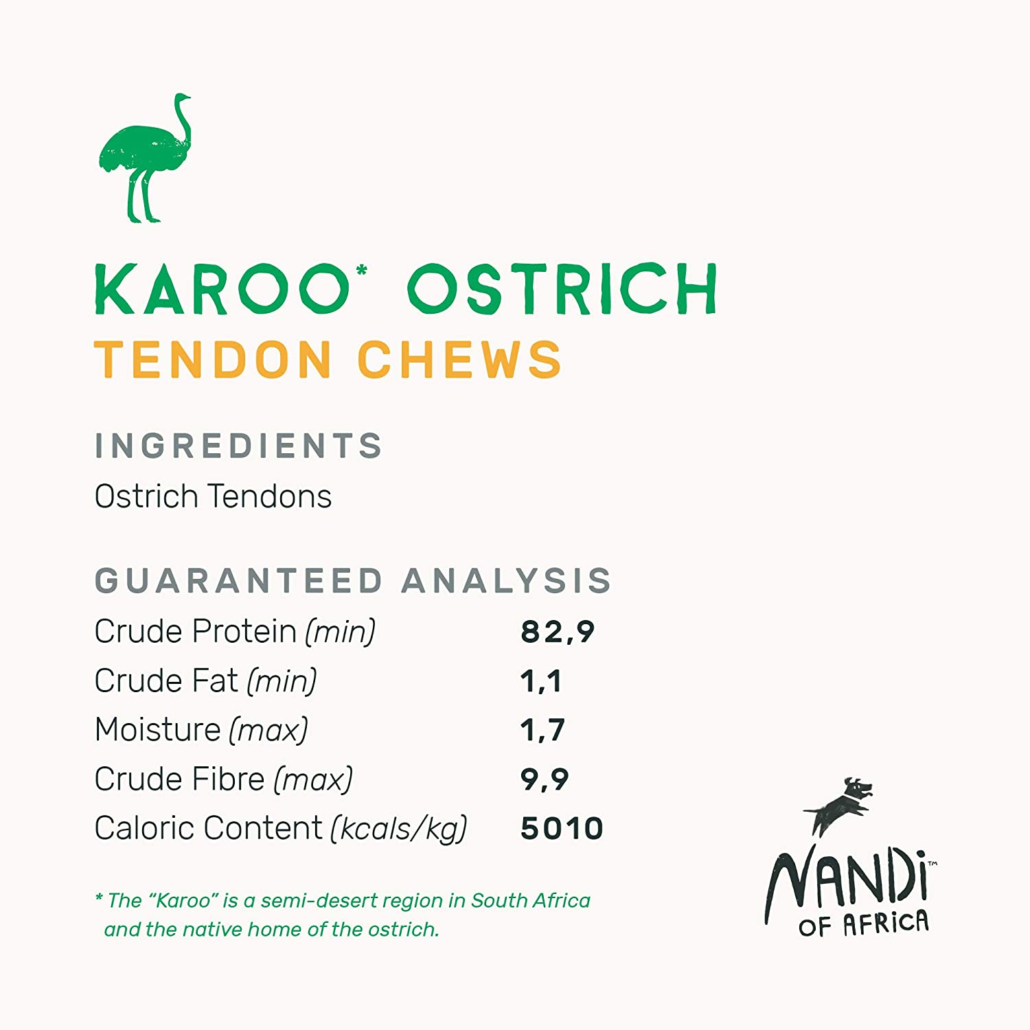 Nandi Karoo Ostrich Tendon Chews Natural Dog Treats - 3.5 oz  