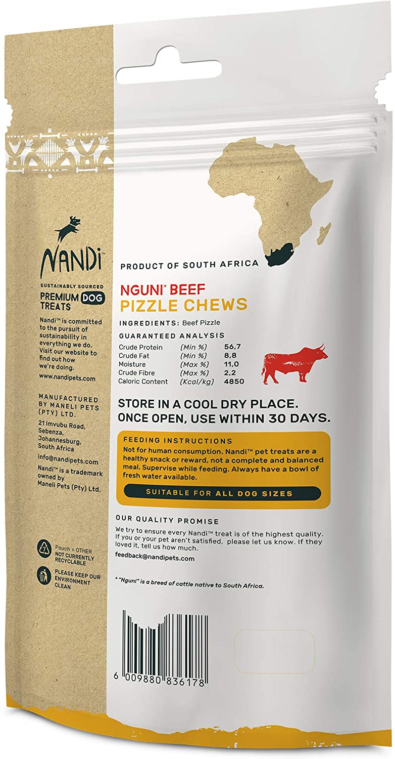 Nandi Nguni Beef Pizzle Chews Natural Dog Treats - 3.5 oz  