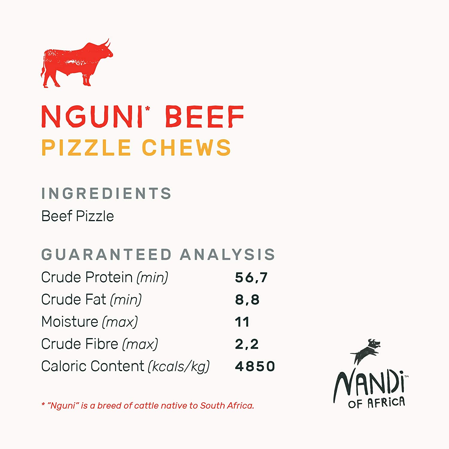 Nandi Nguni Beef Pizzle Chews Natural Dog Treats - 3.5 oz  