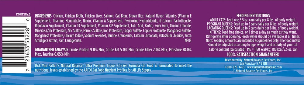 Natural Balance Indoor Chicken Formula Canned Cat Food  