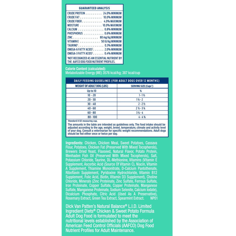 Natural Balance L.I.D. Limited Ingredient Diets Adult Grain Free Sweet Potato & Chicken Dry Dog Food  