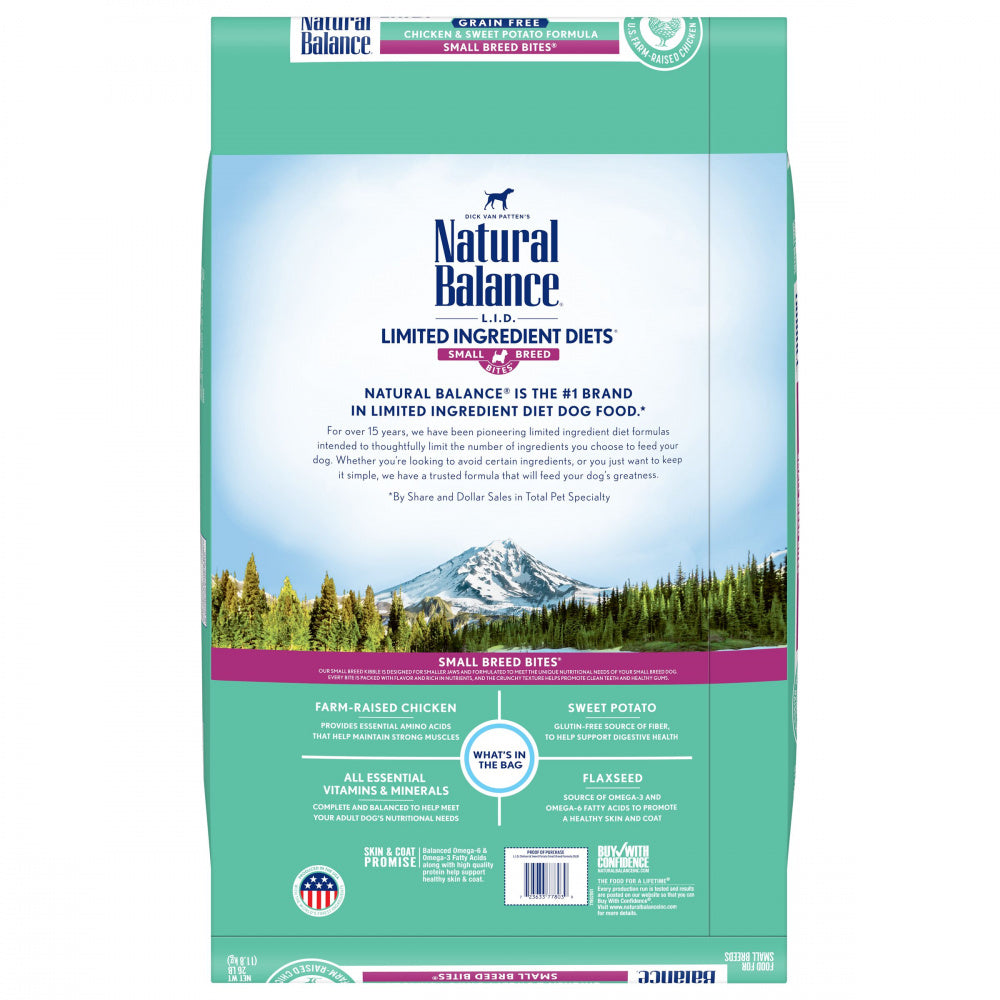 Natural Balance L.I.D. Limited Ingredient Diets Grain Free Adult Sweet Potato & Chicken Small Breed Bites Dry Dog Food  