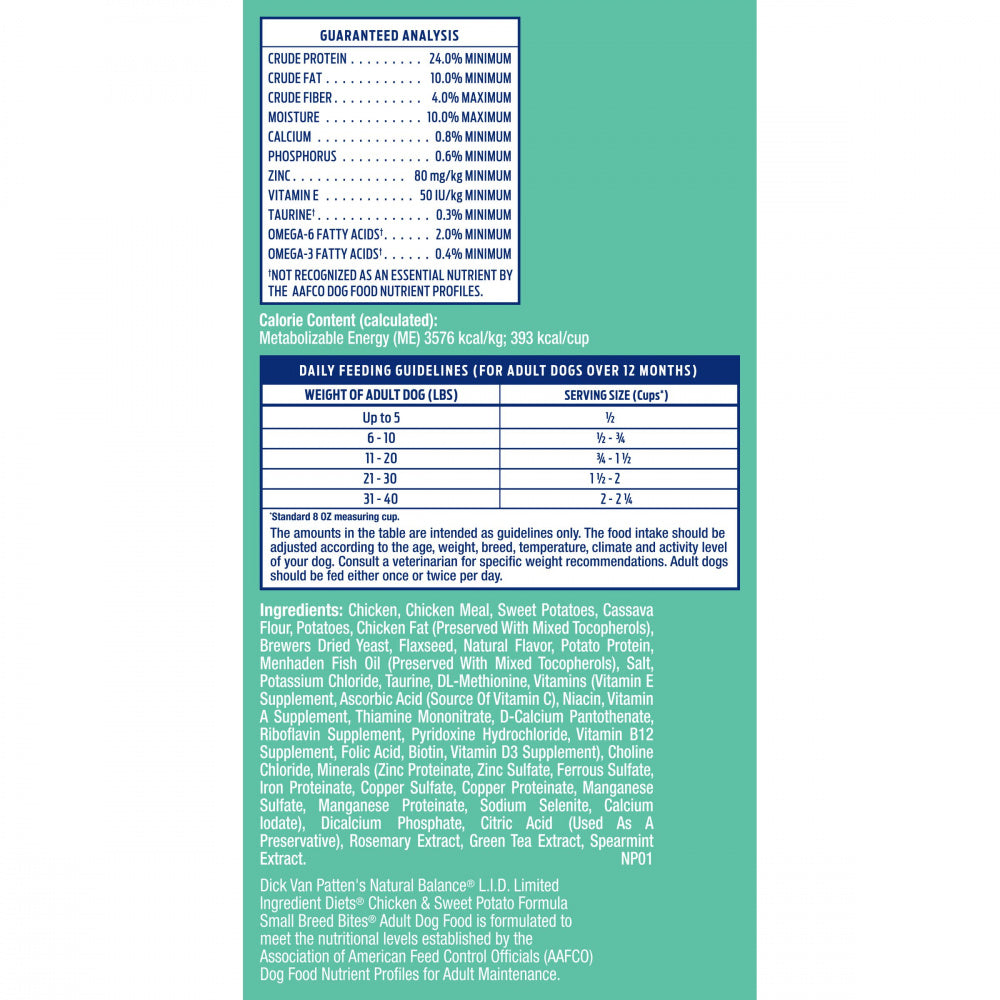 Natural Balance L.I.D. Limited Ingredient Diets Grain Free Adult Sweet Potato & Chicken Small Breed Bites Dry Dog Food  