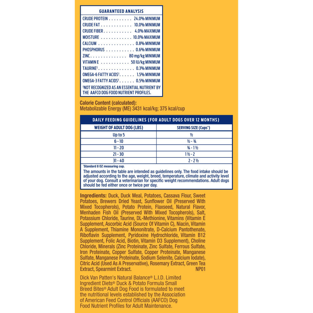 Natural Balance L.I.D. Limited Ingredient Diets Potato & Duck Small Breed Bites Dry Dog Food  