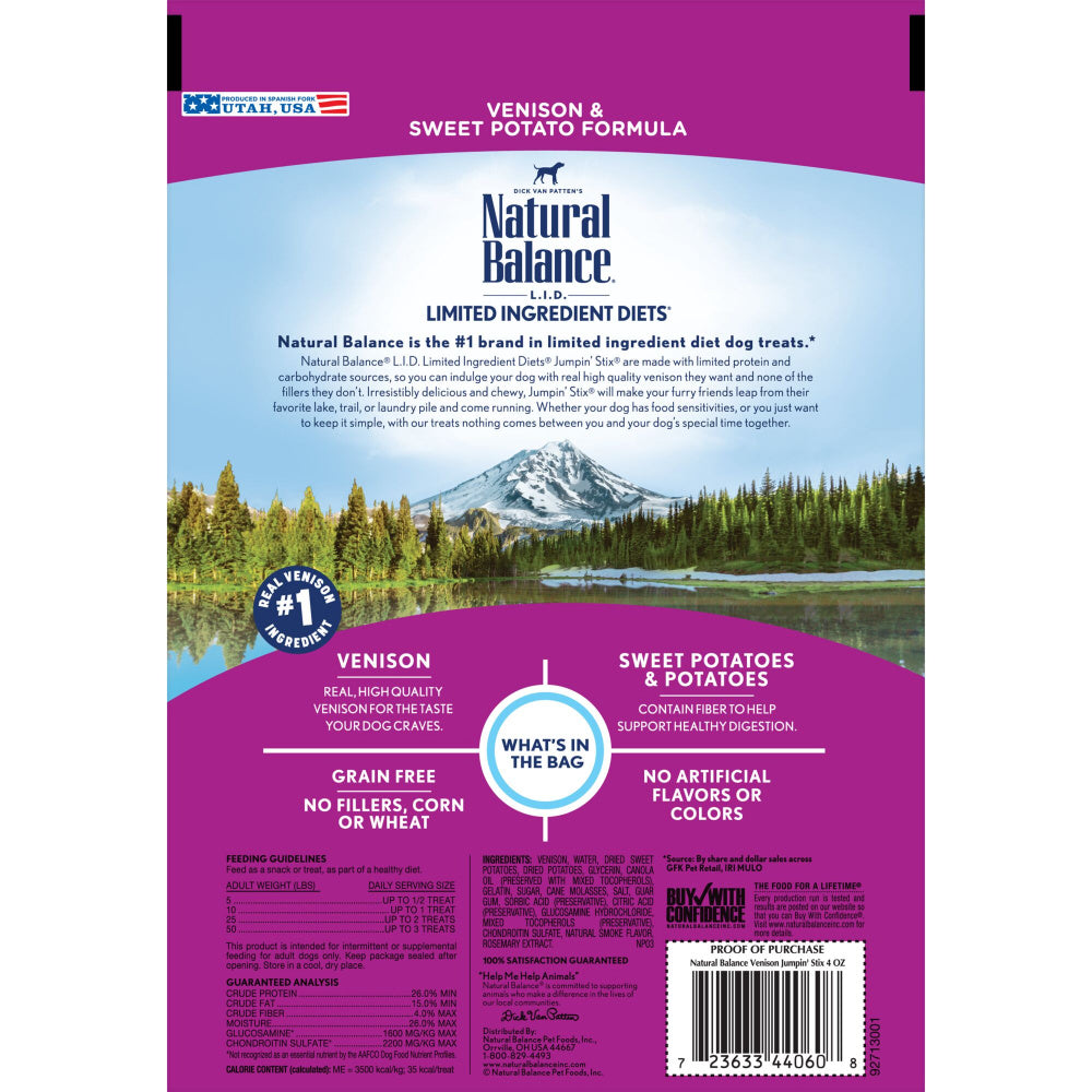 Natural Balance L.I.T. Limited Ingredient Treats Jumpin' Stix Venison & Sweet Potato Formula Dog Treats  