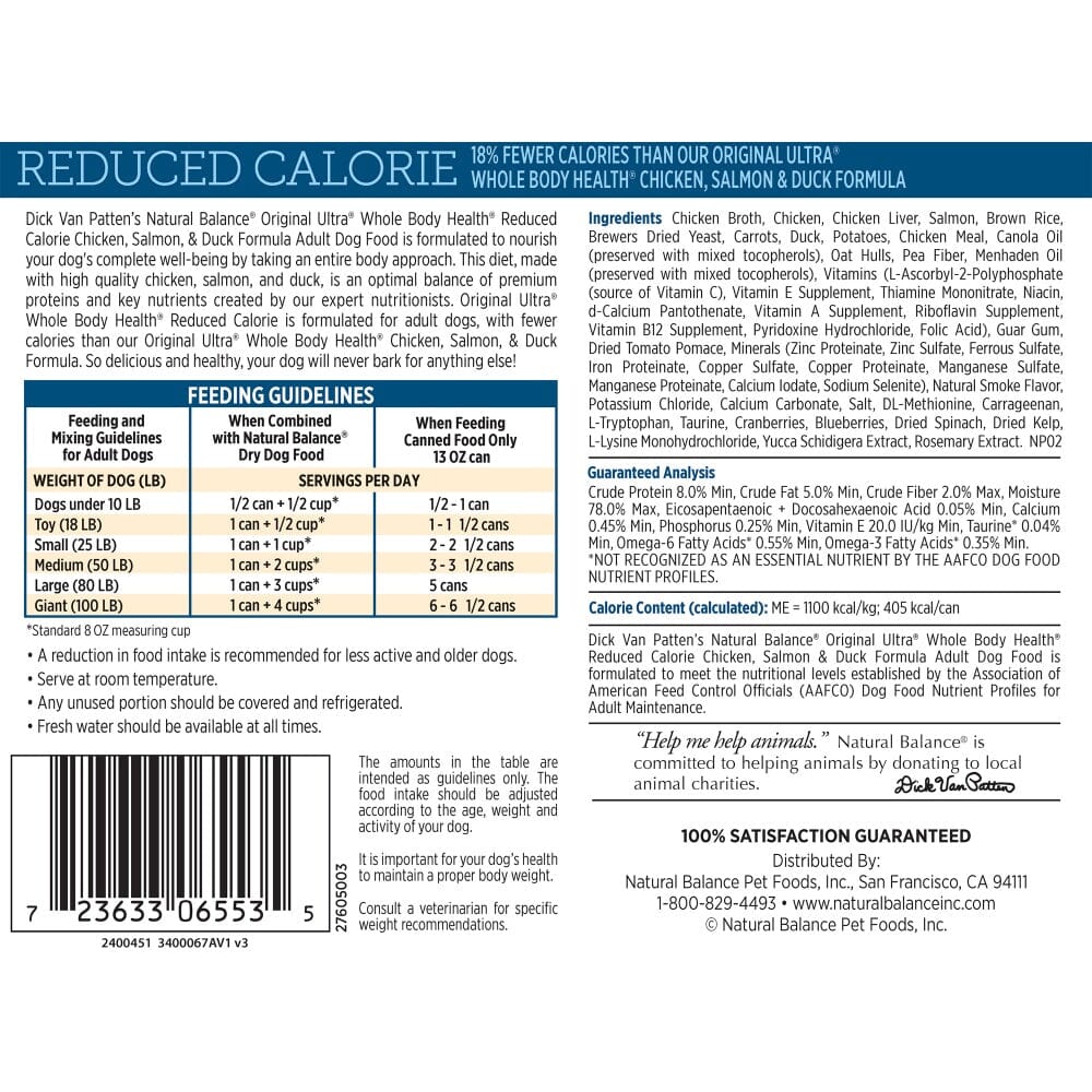 Natural Balance Original Ultra Whole Body Health Reduced Calorie Chicken, Salmon and Duck Canned Dog Food  