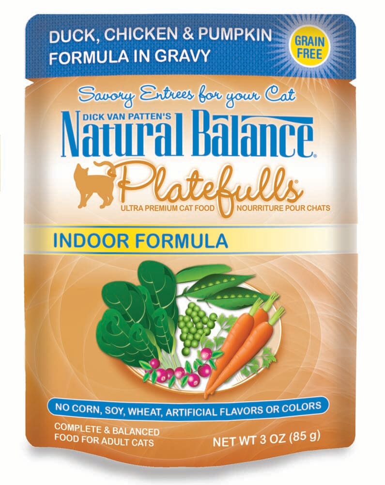 Natural Balance Pet Foods Platefulls Indoor Wet Cat Food Duck, Chicken & Pumpkin in Gravy - 3 Oz - Case of 24  