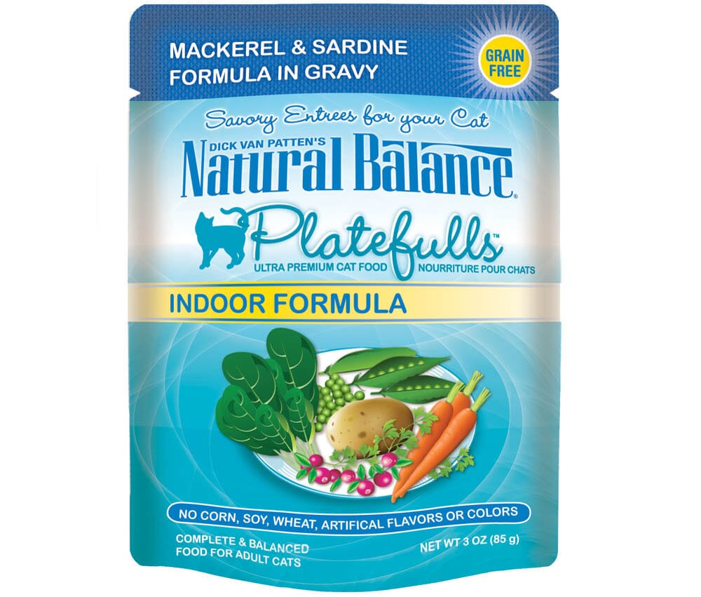 Natural Balance Pet Foods Platefulls Indoor Wet Cat Food Mackerel & Sardine in Gravy - 3 Oz - Case of 24  