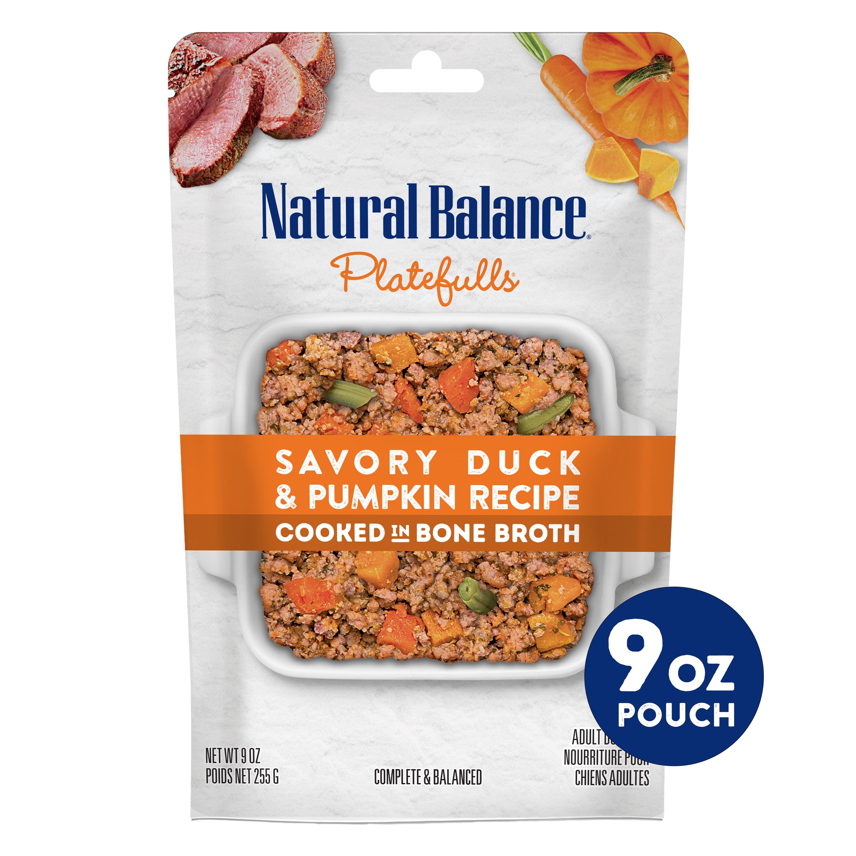 Natural Balance Pet Foods Platefulls Wet Dog Food Savory Duck & Pumpkin Recipe - 9 Oz - Case of 12  