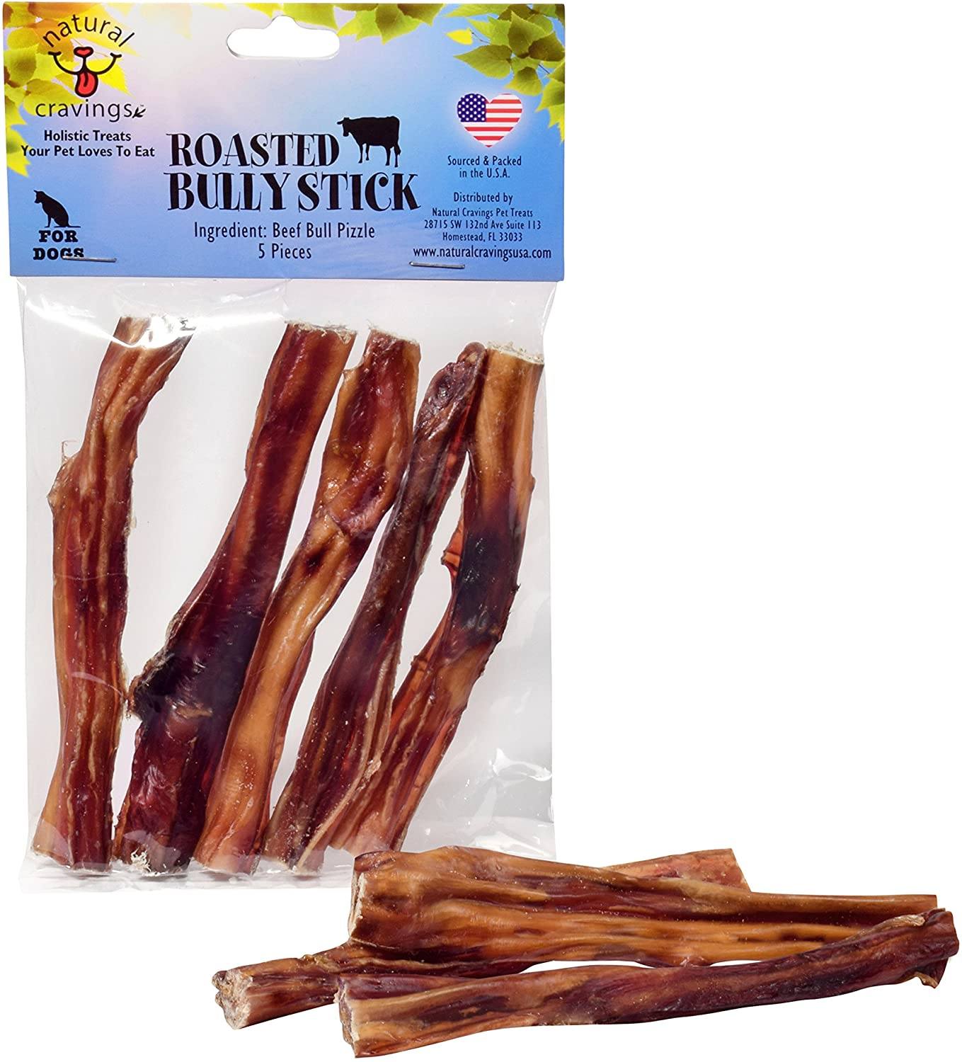 Natural Cravings USA Steer Dog Bully Sticks with Header card - 5 Inch - 5 Count  