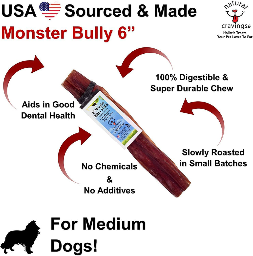Natural Cravings USA Super Monster Beef Dog Bully Sticks Display - 6 Inch - 25 Count  