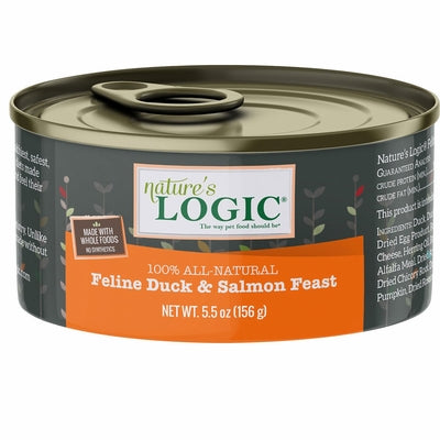 Nature's Logic Feline Duck & Salmon Canned Cat Food - 5.5 oz Cans - Case of 24  