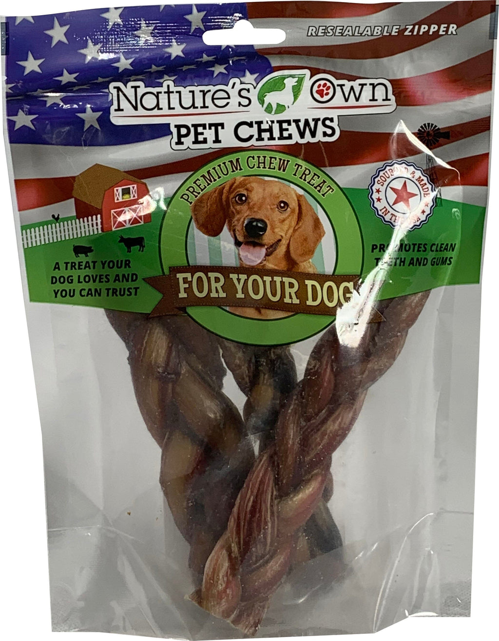 Nature's Own USA Braided Bully Sticks and Natural Chews - Beef - 6 In - 3 Pack  