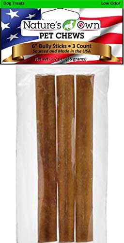 Nature's Own USA Low Odor Bully Sticks and Natural Chews - Beef - 6 In - 3 Pack