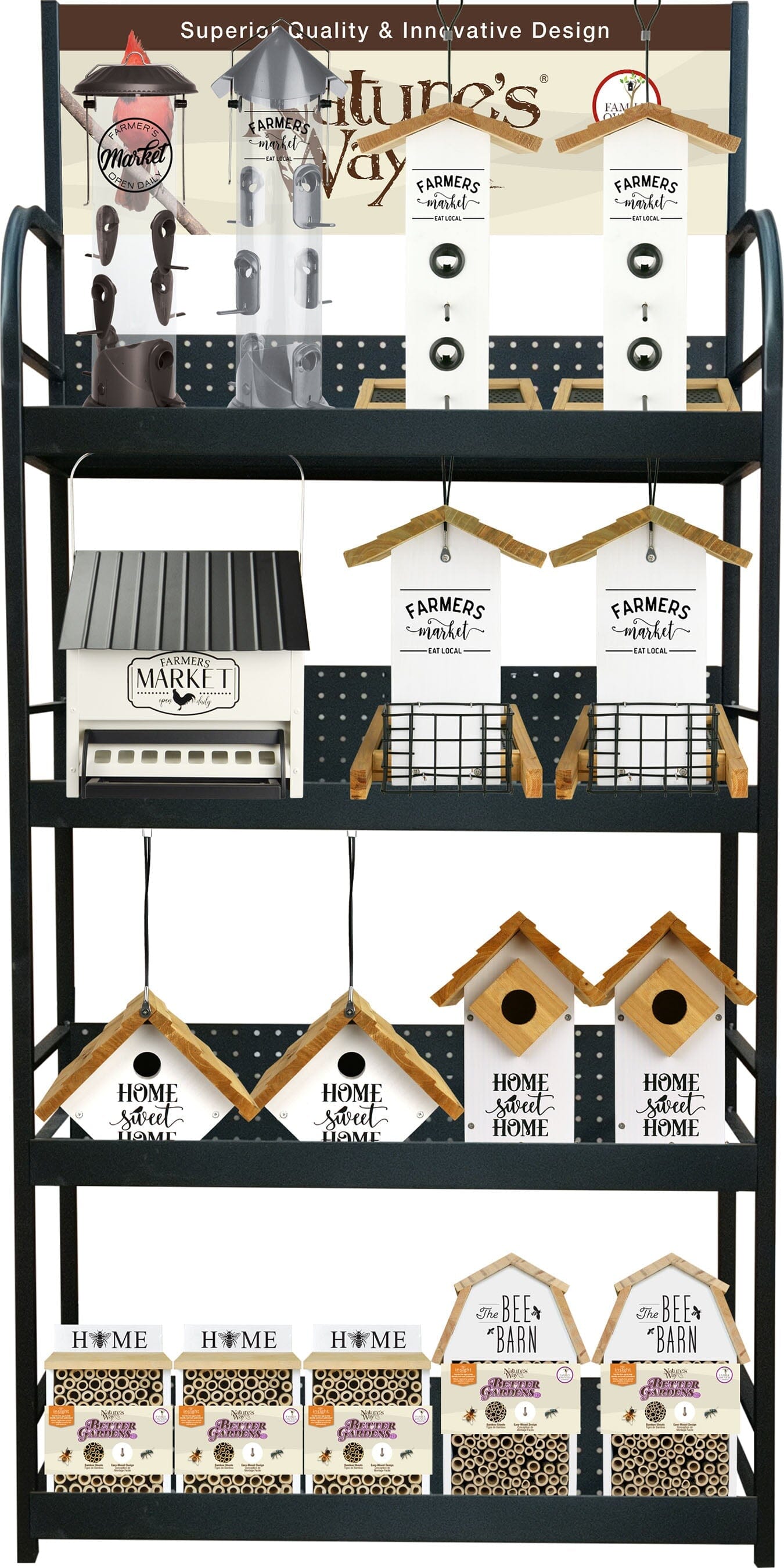 Nature's Way Farmhouse - 42 Piece with Metal Floor Display Wooden Hopper Wild Bird Feeder - 42 Count  