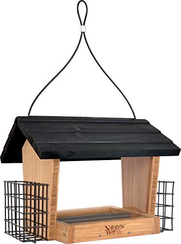 Nature's Way Hopper Wooden Wild Bird Feeder with Suet Cages - Bamboo - 3 Qt Cap  