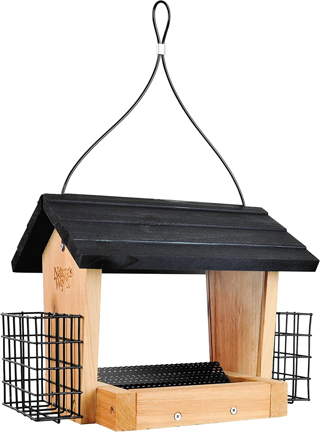 Nature's Way Hopper Wooden Wild Bird Feeder with Suet Cages - Cedar - 3 Qt Cap  