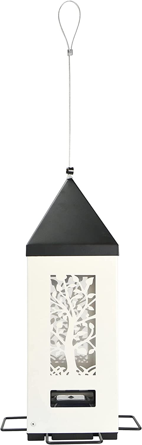 Nature's Way Squirrel Shield Metal Lantern and Squirrel-proof Wild Bird Feeder - White - 2 Qt Cap  