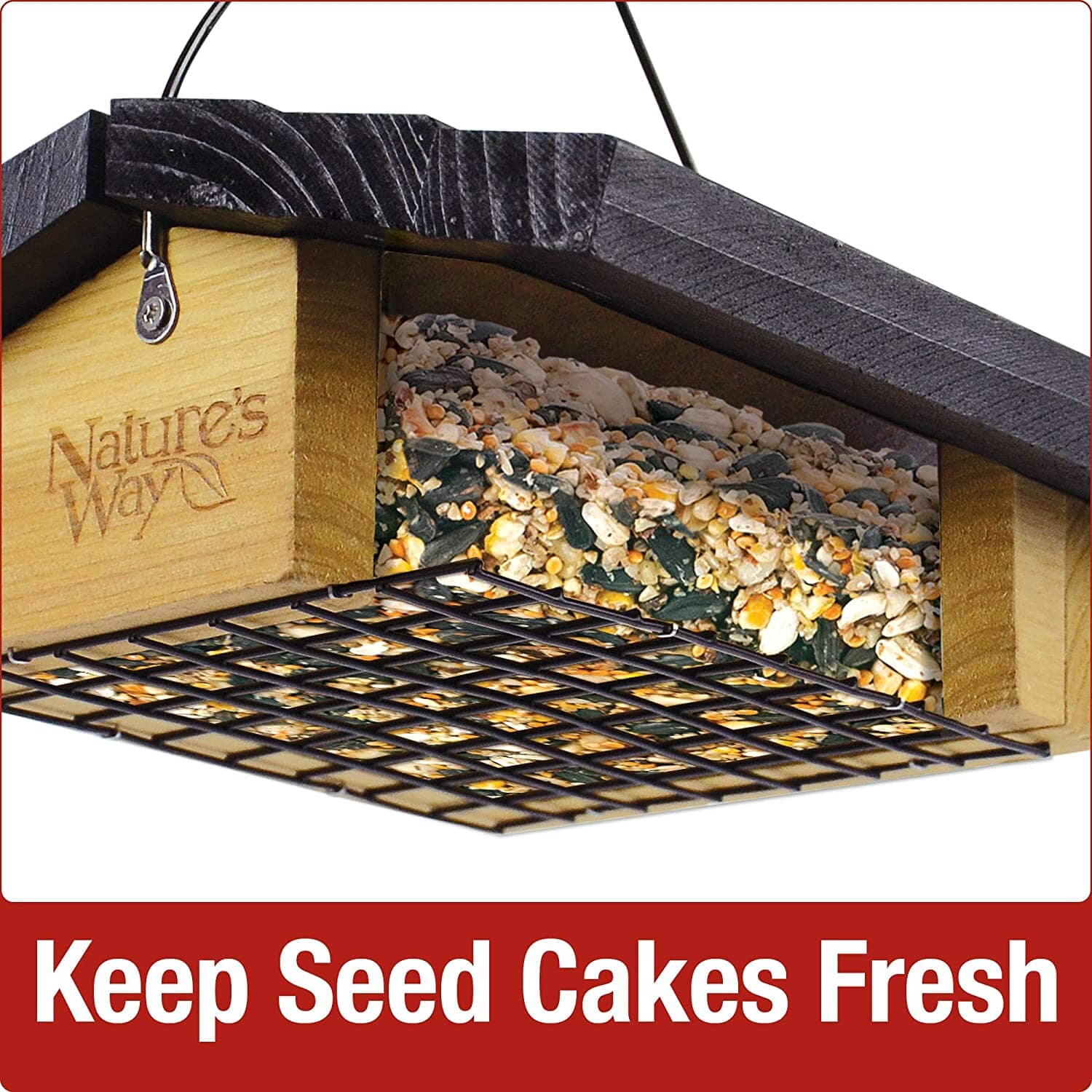 Nature's Way Upside Down Suet and Seed Cake Wild Bird Feeder - Cedar - 1 Large Cake  